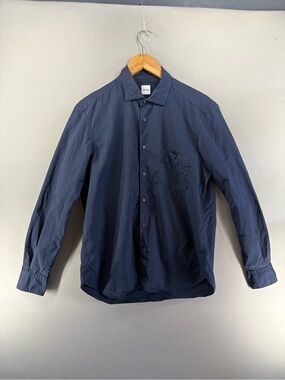 Aspesi Men's Cotton  Collared Button Front Shirt in Navy Blue 41/16